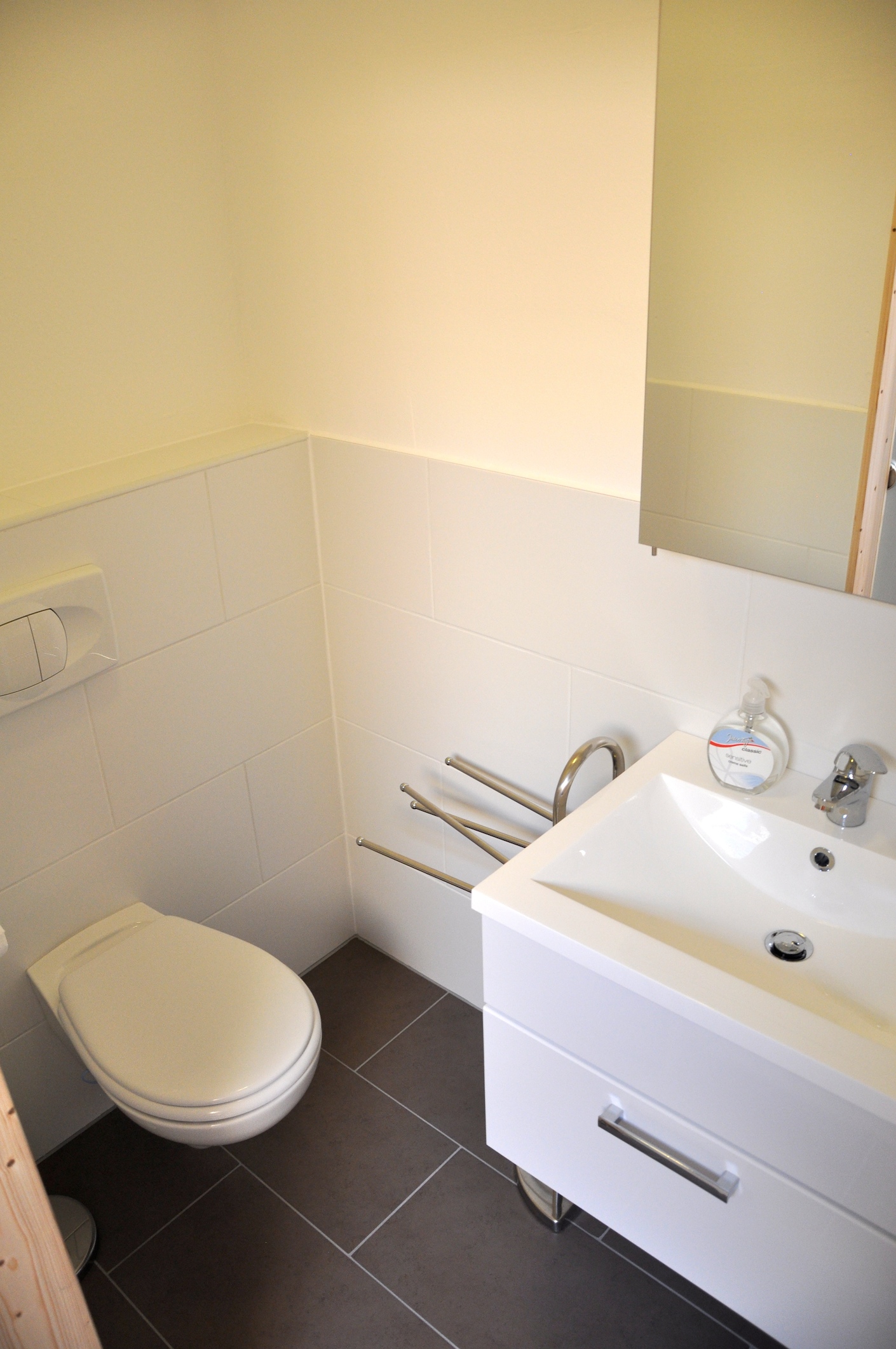 Ensuite badezimmer mit zweite toilette und waschbecken
